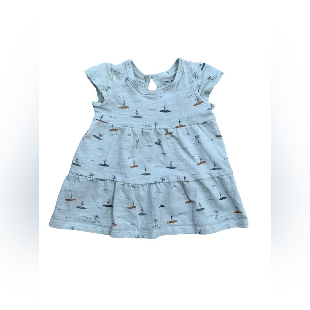 Little Co. Size 3 Months Organic Short-Sleeve Tiered Dress In Mint Surf Print